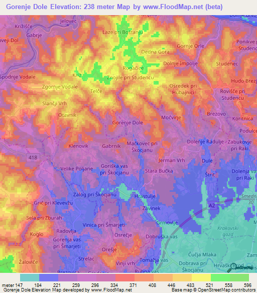 Gorenje Dole,Slovenia Elevation Map