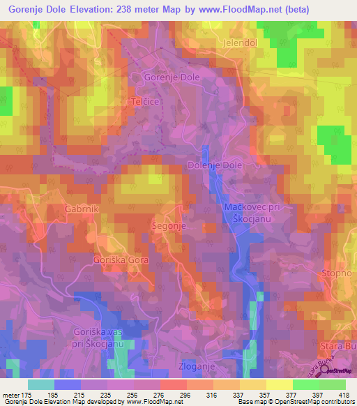 Gorenje Dole,Slovenia Elevation Map