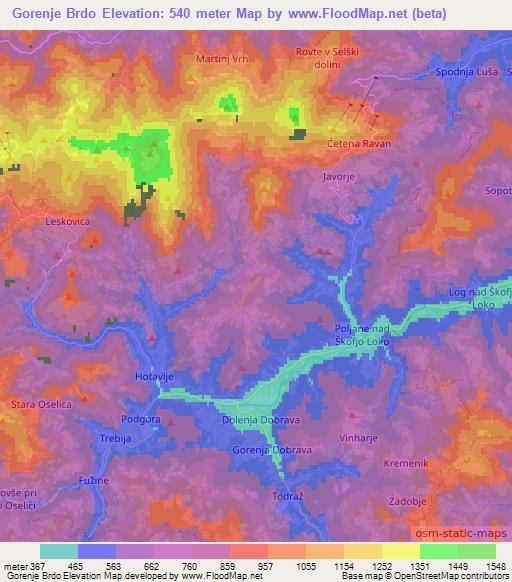 Gorenje Brdo,Slovenia Elevation Map