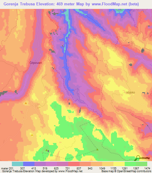 Gorenja Trebusa,Slovenia Elevation Map