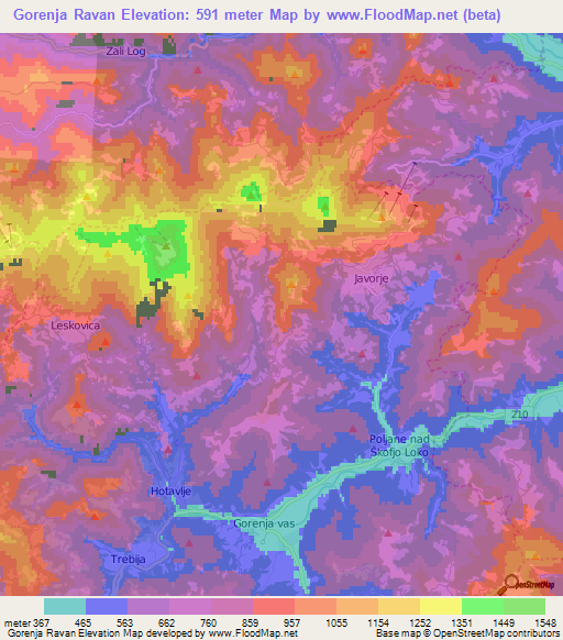 Gorenja Ravan,Slovenia Elevation Map