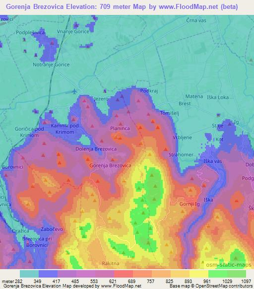 Gorenja Brezovica,Slovenia Elevation Map