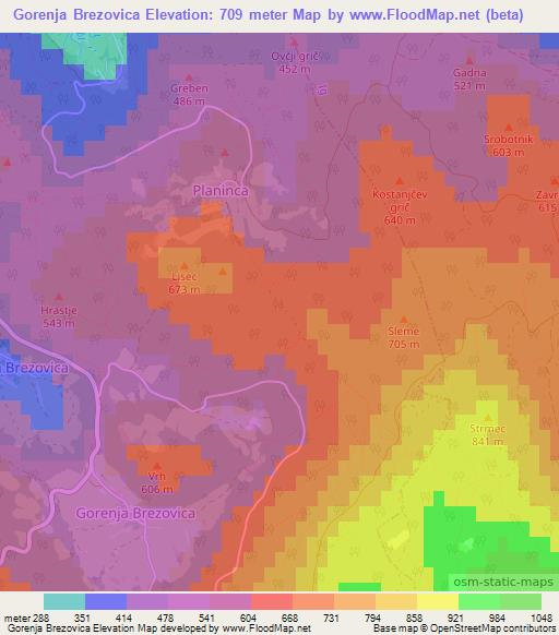 Gorenja Brezovica,Slovenia Elevation Map