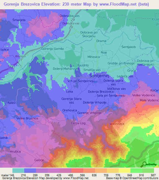 Gorenja Brezovica,Slovenia Elevation Map