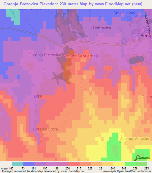 Gorenja Brezovica,Slovenia Elevation Map