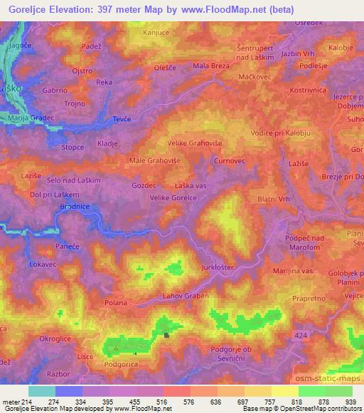 Goreljce,Slovenia Elevation Map