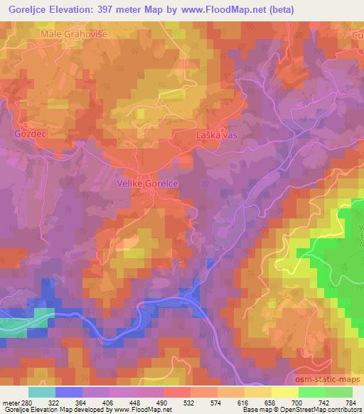 Goreljce,Slovenia Elevation Map