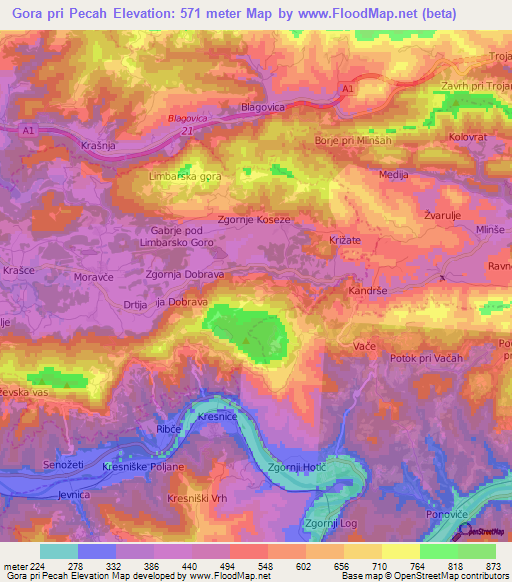 Gora pri Pecah,Slovenia Elevation Map