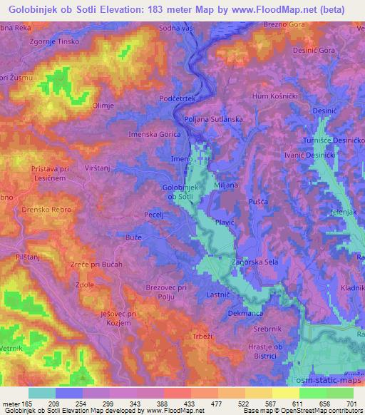 Golobinjek ob Sotli,Slovenia Elevation Map