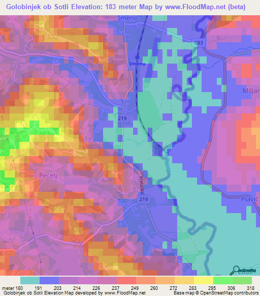 Golobinjek ob Sotli,Slovenia Elevation Map