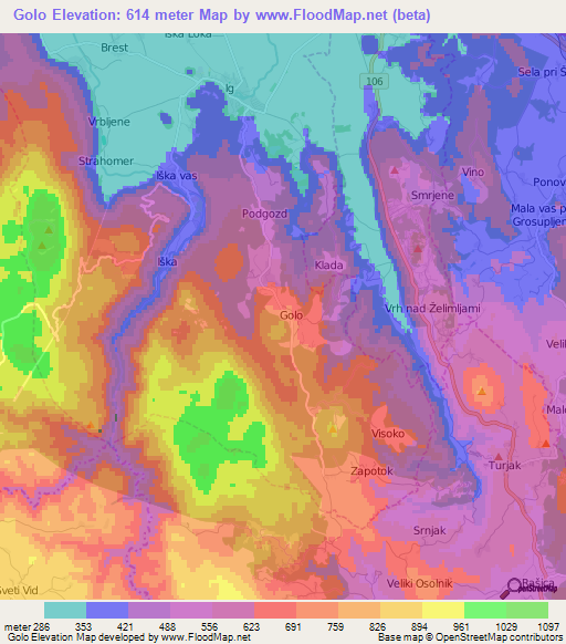 Golo,Slovenia Elevation Map