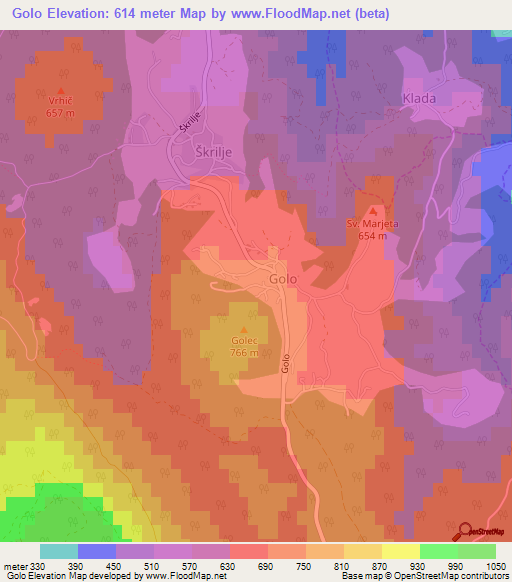 Golo,Slovenia Elevation Map