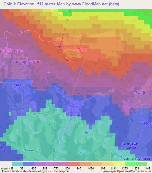 Golnik,Slovenia Elevation Map