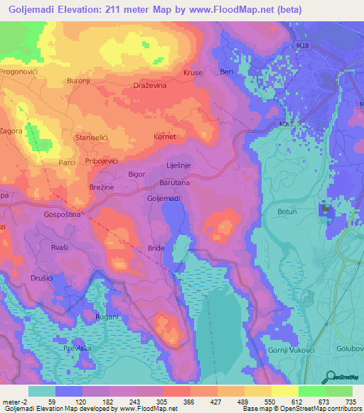 Goljemadi,Montenegro Elevation Map