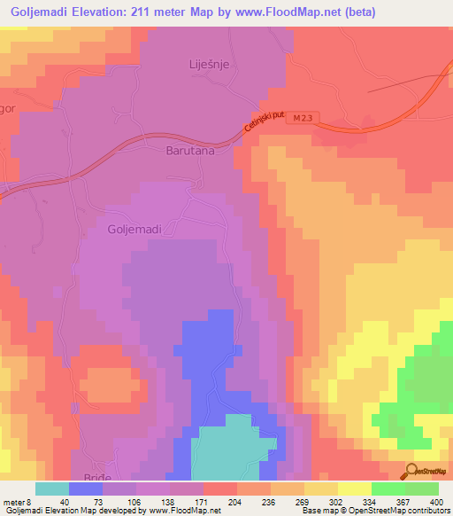 Goljemadi,Montenegro Elevation Map