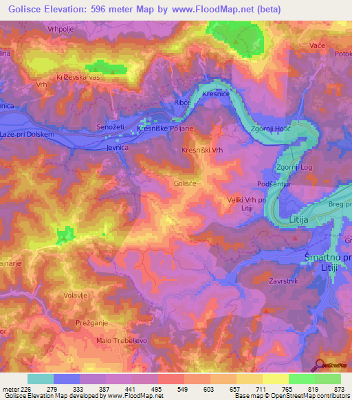 Golisce,Slovenia Elevation Map