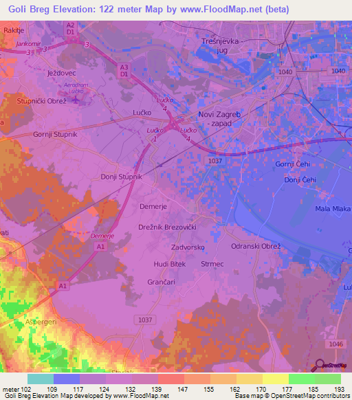 Goli Breg,Croatia Elevation Map