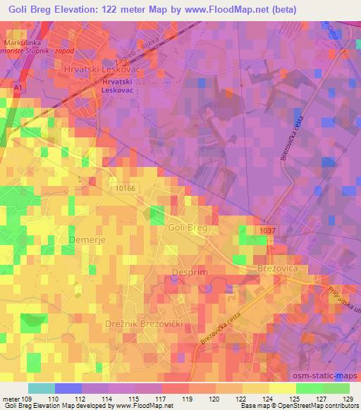 Goli Breg,Croatia Elevation Map