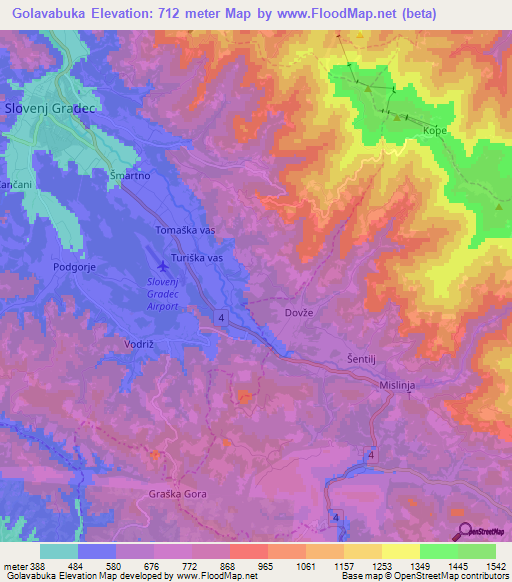 Golavabuka,Slovenia Elevation Map