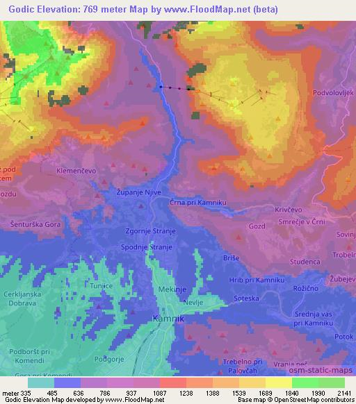 Godic,Slovenia Elevation Map