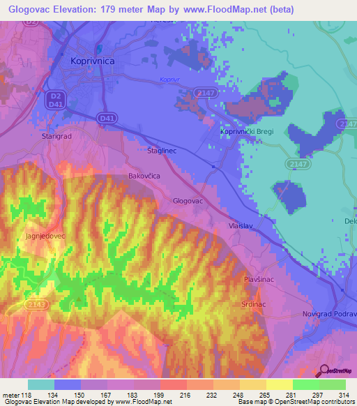 Glogovac,Croatia Elevation Map