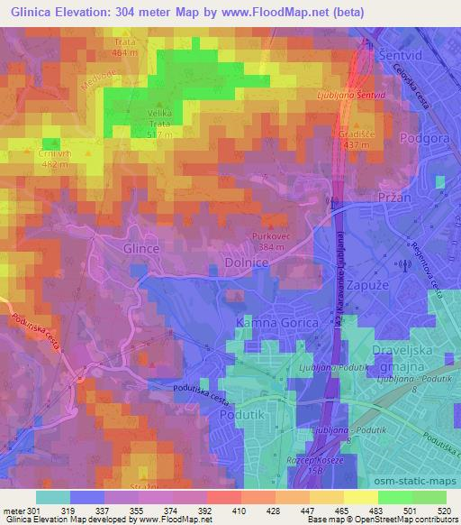 Glinica,Slovenia Elevation Map