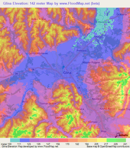 Glina,Croatia Elevation Map