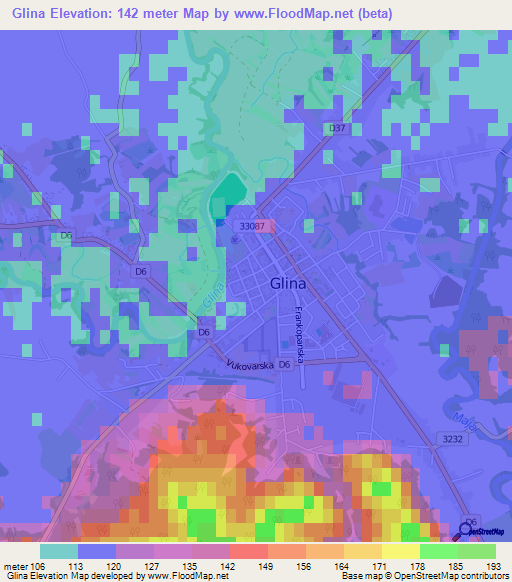 Glina,Croatia Elevation Map