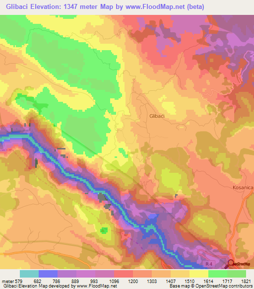 Glibaci,Montenegro Elevation Map