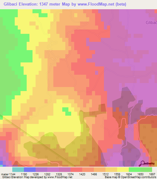 Glibaci,Montenegro Elevation Map