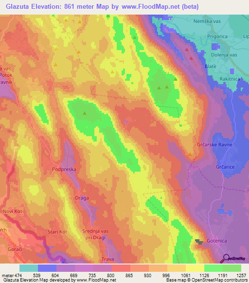 Glazuta,Slovenia Elevation Map