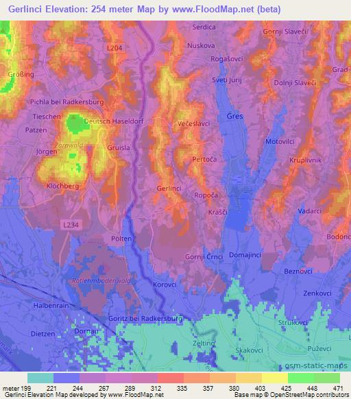 Gerlinci,Slovenia Elevation Map