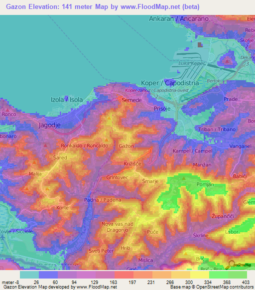 Gazon,Slovenia Elevation Map