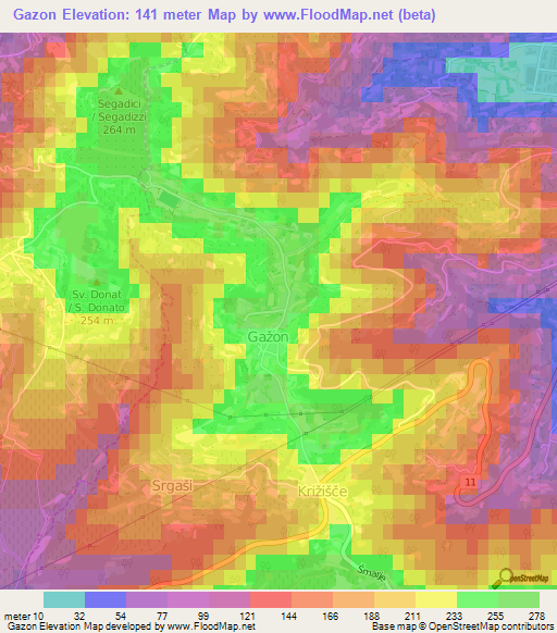 Gazon,Slovenia Elevation Map