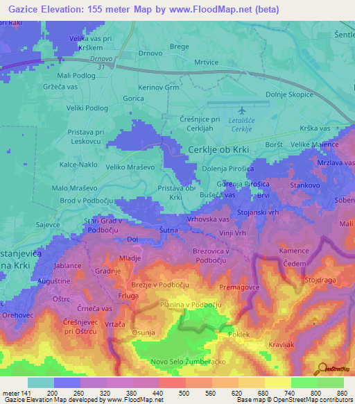 Gazice,Slovenia Elevation Map