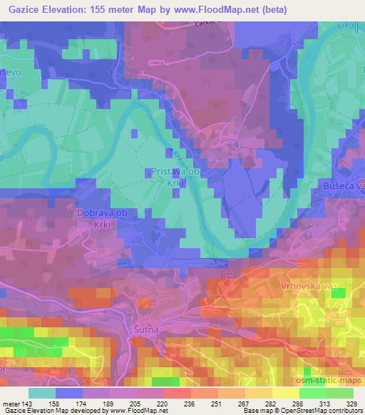 Gazice,Slovenia Elevation Map