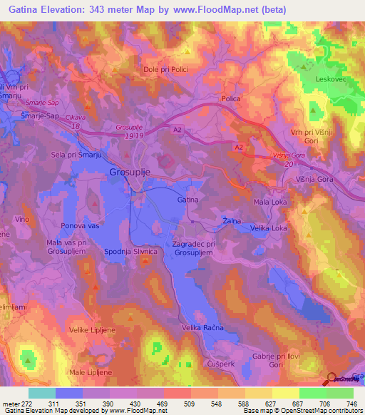 Gatina,Slovenia Elevation Map