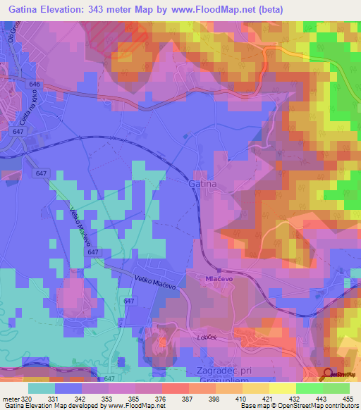 Gatina,Slovenia Elevation Map