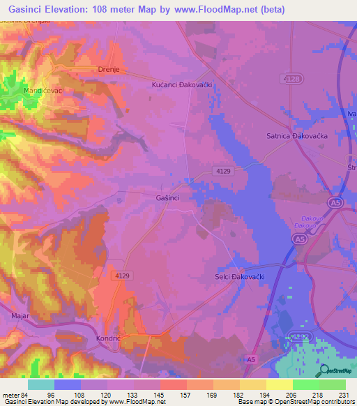 Gasinci,Croatia Elevation Map