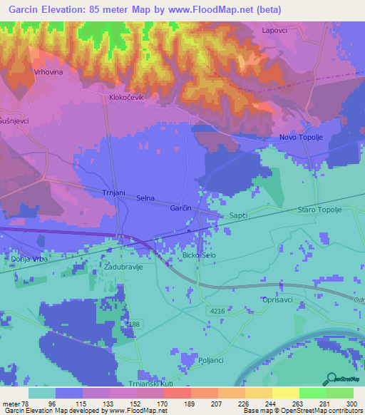 Garcin,Croatia Elevation Map