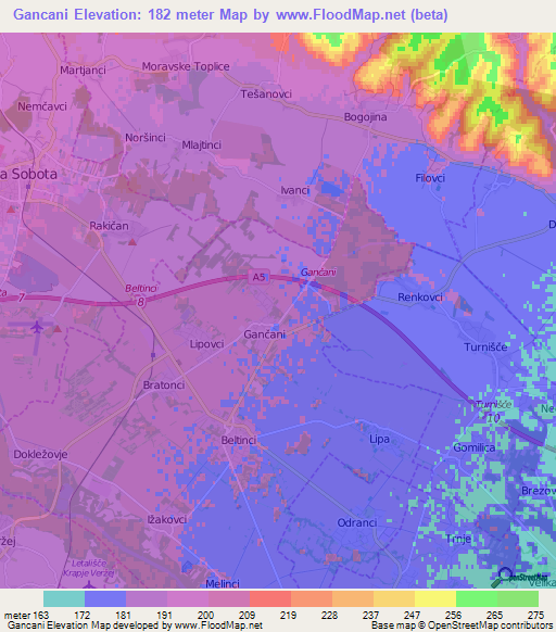 Gancani,Slovenia Elevation Map