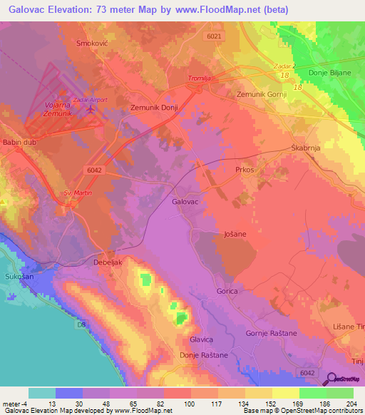 Galovac,Croatia Elevation Map