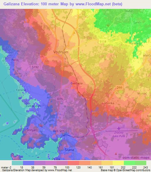 Galizana,Croatia Elevation Map