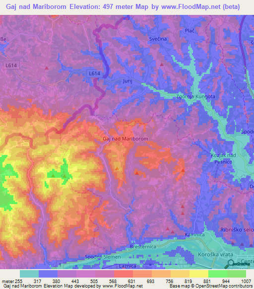 Gaj nad Mariborom,Slovenia Elevation Map