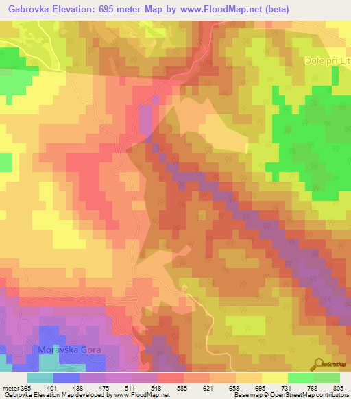 Gabrovka,Slovenia Elevation Map