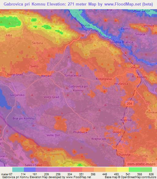 Gabrovica pri Komnu,Slovenia Elevation Map