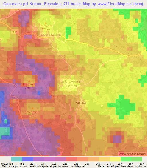 Gabrovica pri Komnu,Slovenia Elevation Map