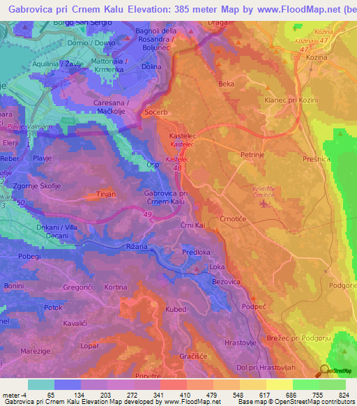 Gabrovica pri Crnem Kalu,Slovenia Elevation Map