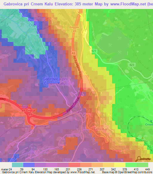 Gabrovica pri Crnem Kalu,Slovenia Elevation Map