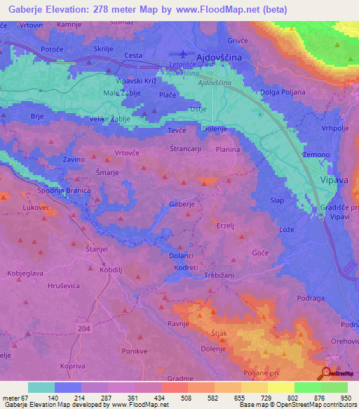 Gaberje,Slovenia Elevation Map